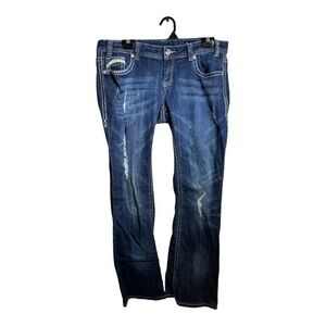 Rock & Roll Womens Rival Low Rise Jeans Cowgirl Dark Wash Distressed Size 32x32